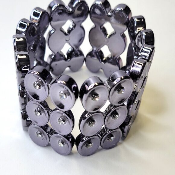 Light Hematite Tone Stretch Wide Bracelet Lightweight Stretch Bracelet - Picture 5 of 9